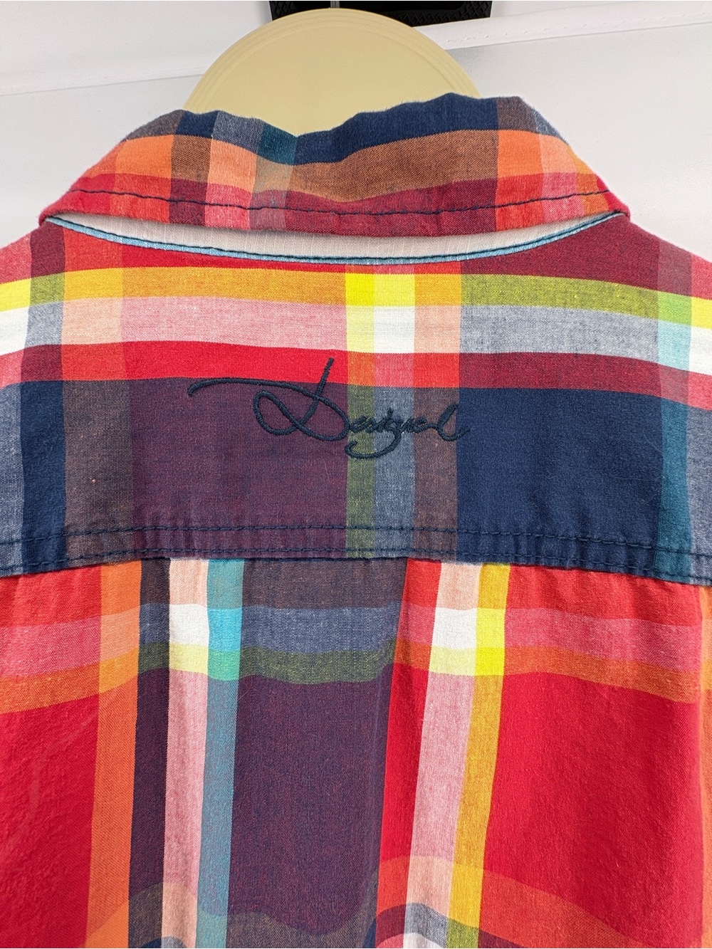Desigual Men’s 2XL Plaid Graphic Button Up Shirt Long Sleeve Embroidered Artsy - Picture 9 of 10